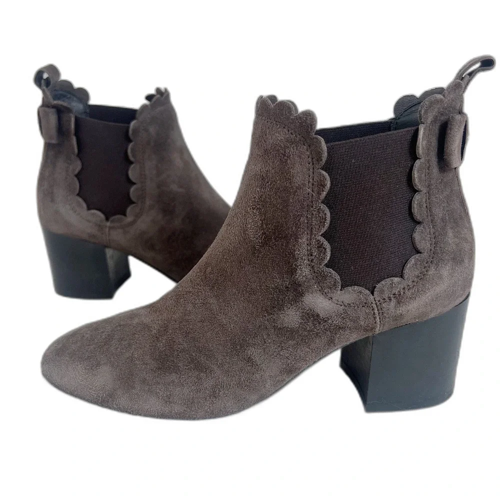 Kate Spade Garden Boots Taupe Suede Scalloped Ankle Boots Booties Size 5